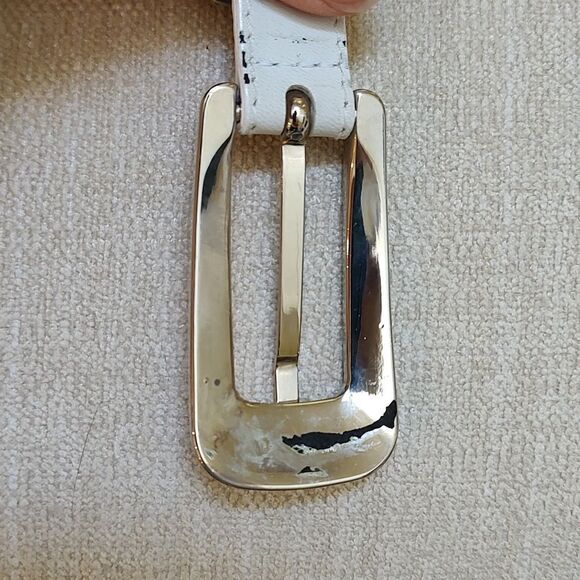 Escada White Leather Belt Silver Buckle Loop & Links - Picture 8 of 12